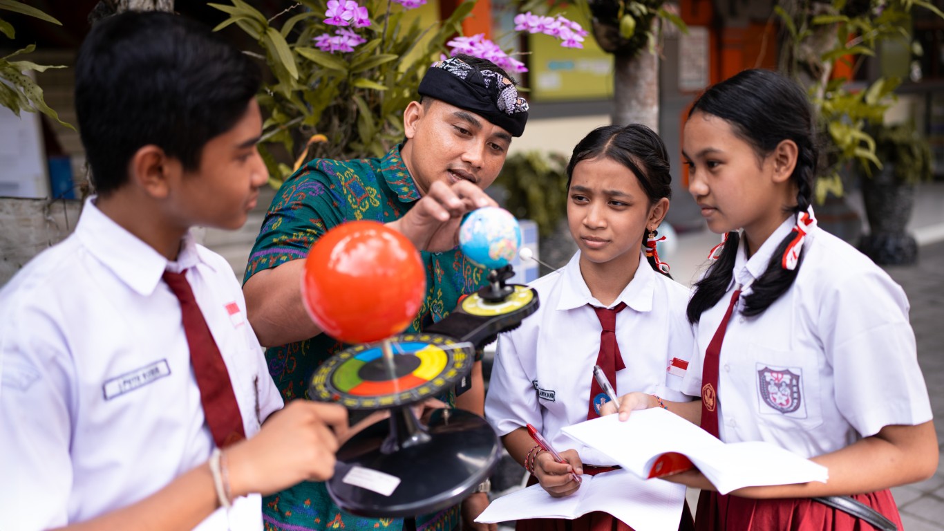 Siswa bermain di halaman sekolah